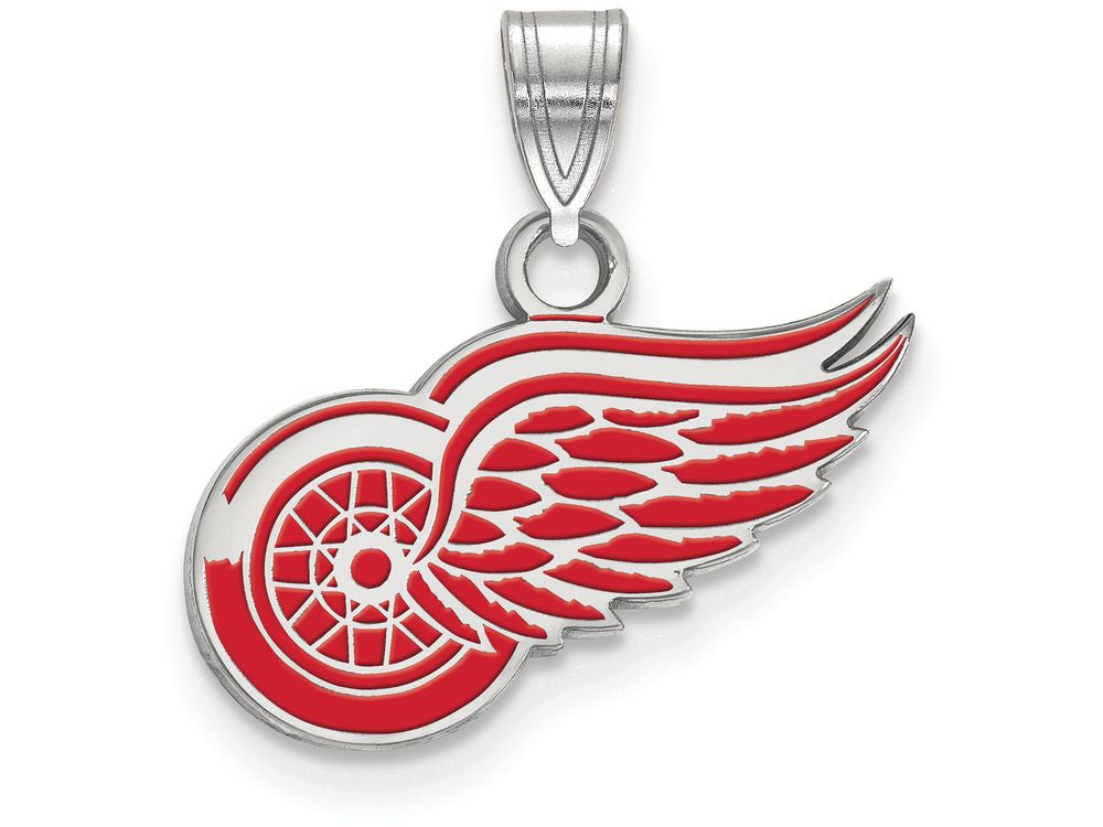LogoArt Sterling Silver Detroit Red Wings Small Enamel Pendant Necklace
