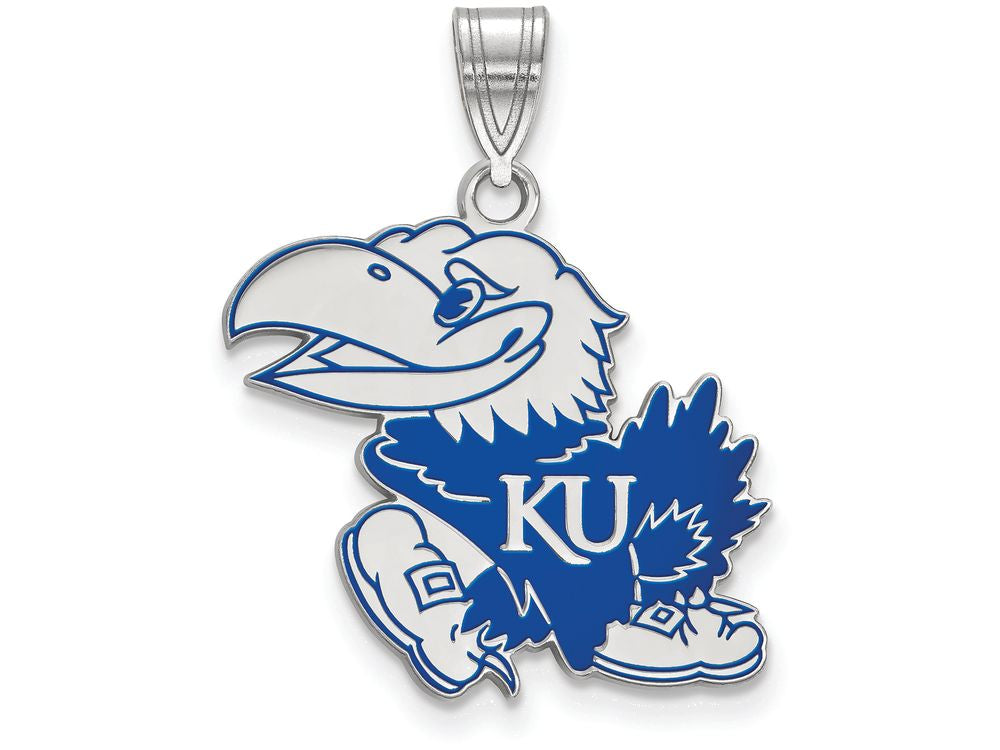 LogoArt Sterling Silver University Of Kansas Large Enamel Pendant Necklace