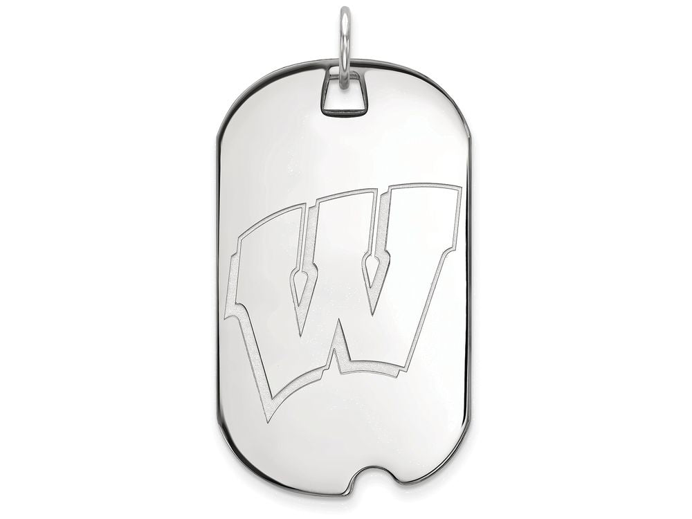 LogoArt Sterling Silver University Of Wisconsin Large Dog Tag Pendant Necklace