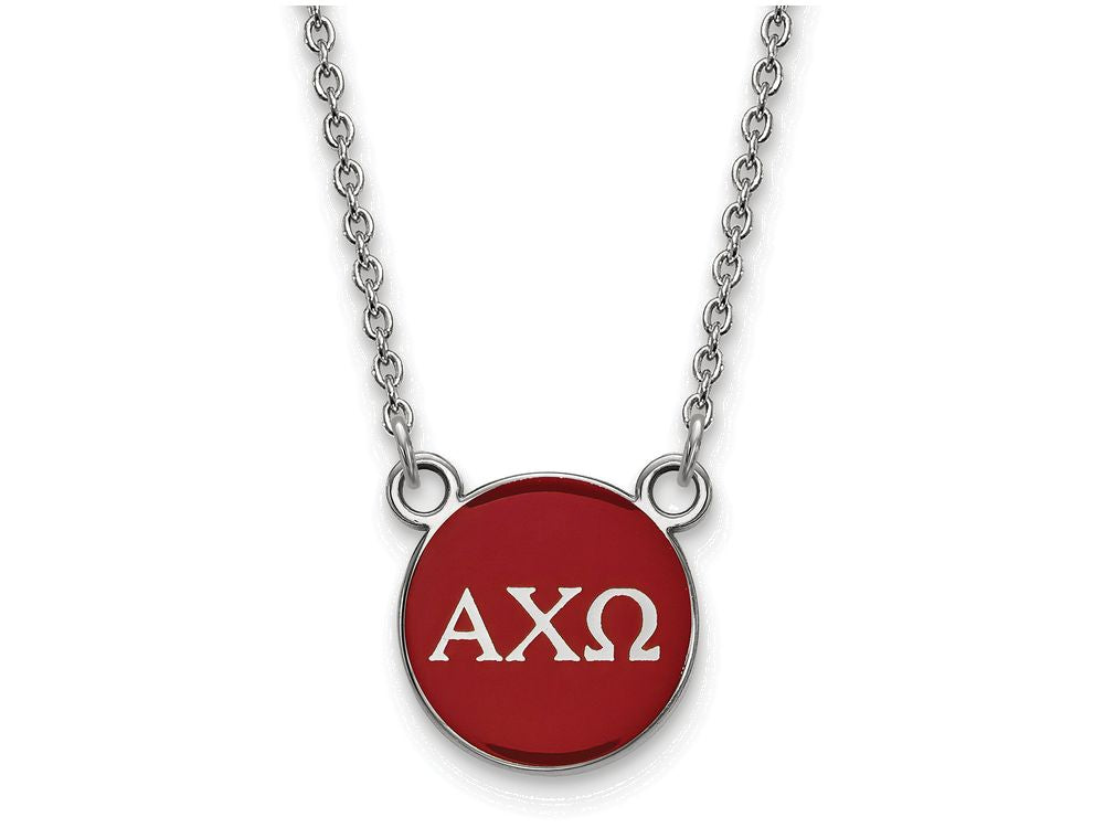LogoArt Sterling Silver Alpha Chi Omega Extra Small Enameled Pendant Necklace With 18 Inch