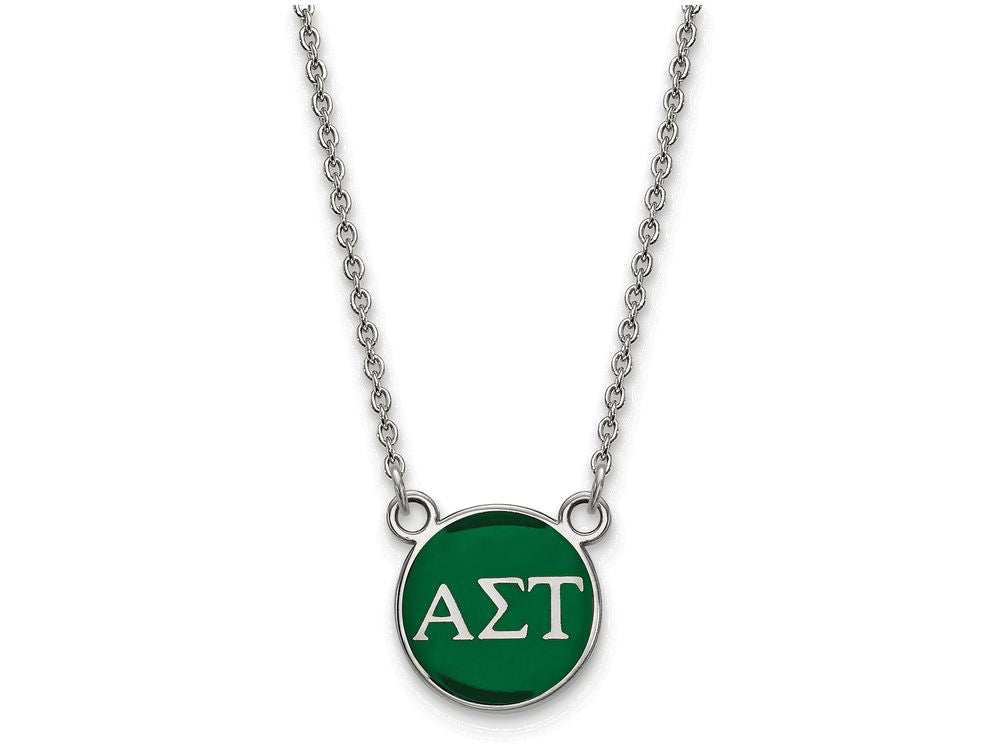 LogoArt Sterling Silver Alpha Sigma Tau Extra Small Enameled Pendant Necklace With 18 Inch
