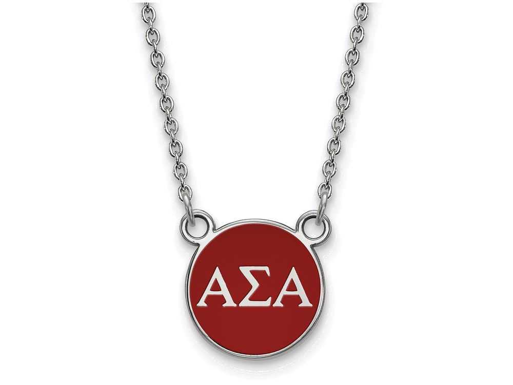 LogoArt Sterling Silver Alpha Sigma Alpha Extra Small Enameled Pendant Necklace With 18 Inch