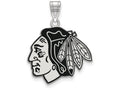 LogoArt Sterling Silver Chicago Blackhawks Large Enamel Pendant Necklace