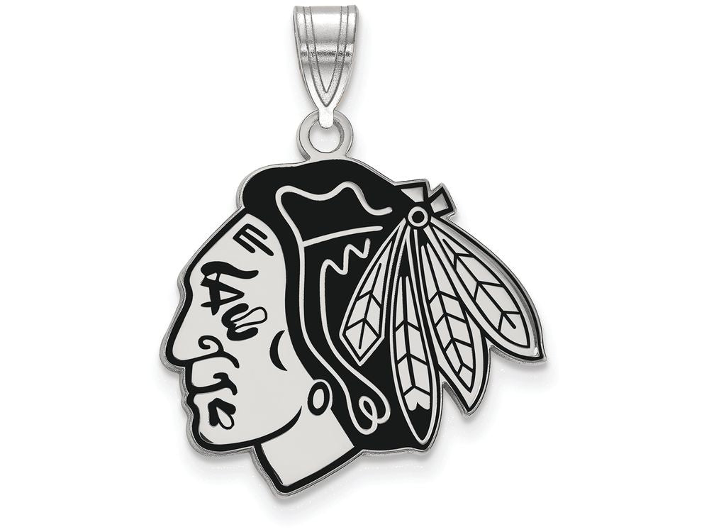 LogoArt Sterling Silver Chicago Blackhawks Large Enamel Pendant Necklace