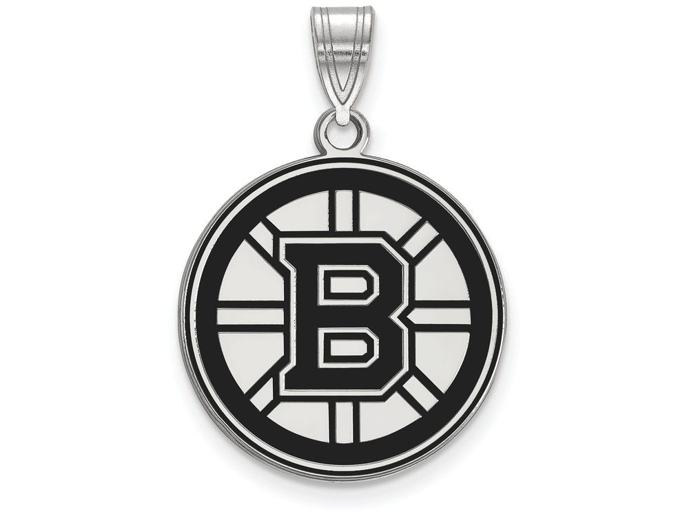 LogoArt Sterling Silver Boston Bruins Large Enamel Pendant Necklace