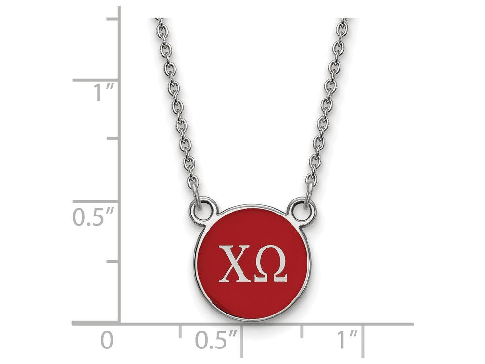 LogoArt Sterling Silver Chi Omega Extra Small Enameled Pendant Necklace With 18 Inch