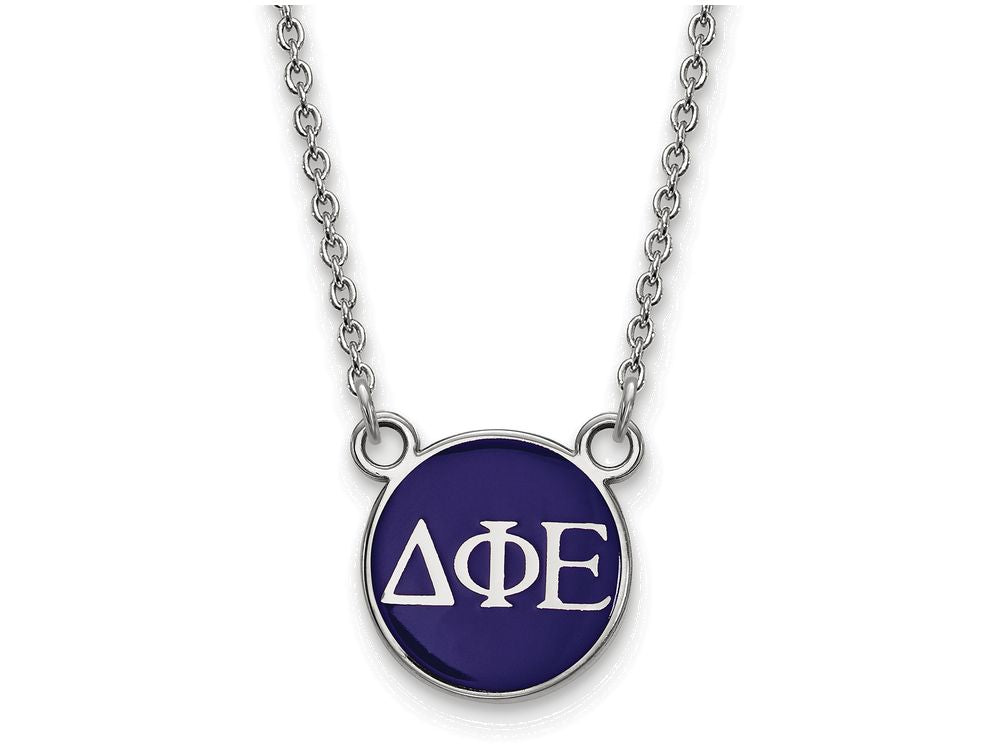 LogoArt Sterling Silver Delta Phi Epsilon Extra Small Enameled Pendant Necklace With 18 Inch