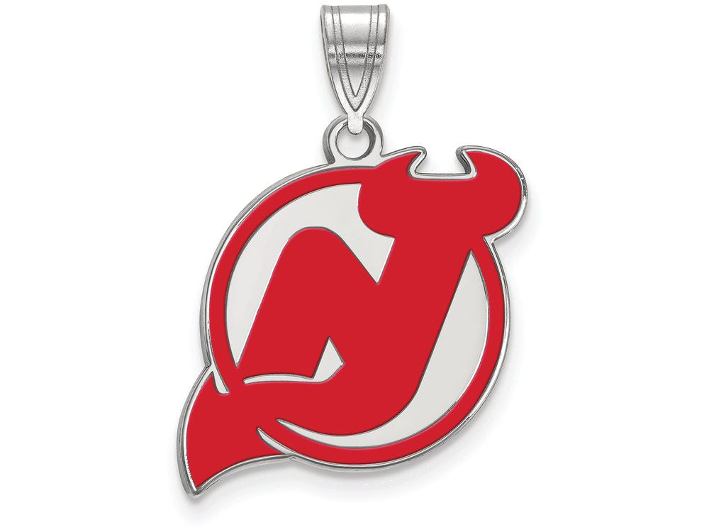 LogoArt Sterling Silver New Jersey Devils Large Enamel Pendant Necklace