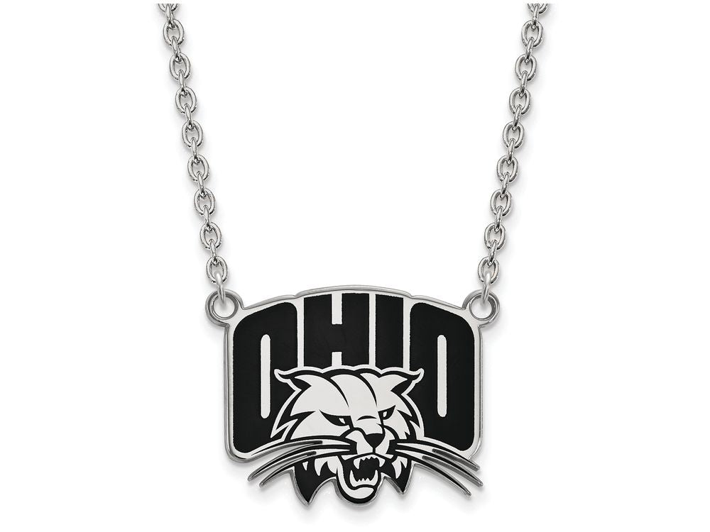LogoArt Sterling Silver Ohio University Large Enamel Pendant Necklace
