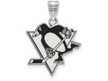 LogoArt Sterling Silver Pittsburgh Penguins Large Enamel Pendant Necklace
