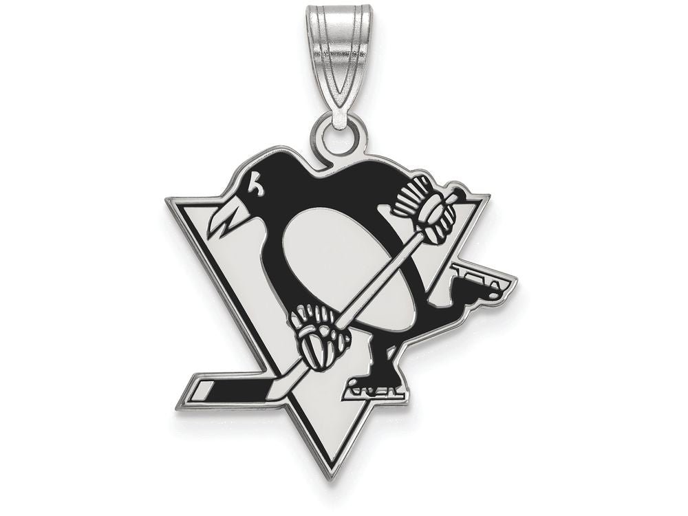 LogoArt Sterling Silver Pittsburgh Penguins Large Enamel Pendant Necklace