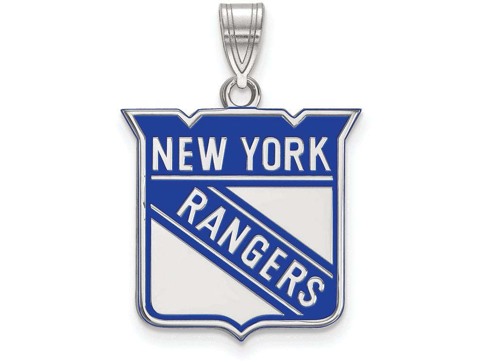 LogoArt Sterling Silver New York Rangers Large Enamel Pendant Necklace