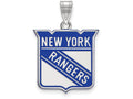 LogoArt Sterling Silver New York Rangers Large Enamel Pendant Necklace