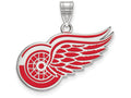 LogoArt Sterling Silver Detroit Red Wings Large Enamel Pendant Necklace