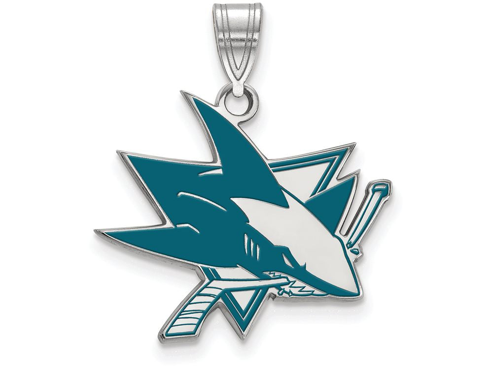 LogoArt Sterling Silver San Jose Sharks Large Enamel Pendant Necklace