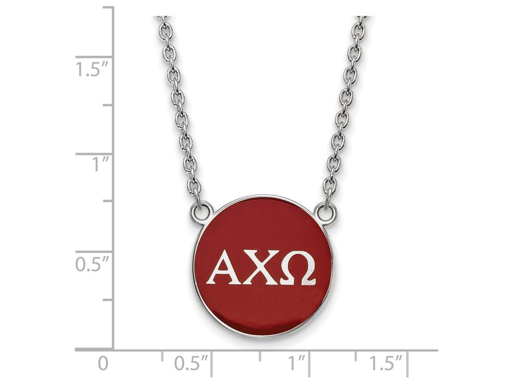 LogoArt Sterling Silver Alpha Chi Omega Small Enameled Pendant Necklace With 18 Inch