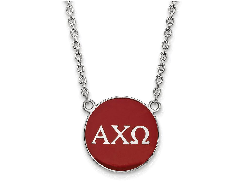 LogoArt Sterling Silver Alpha Chi Omega Small Enameled Pendant Necklace With 18 Inch