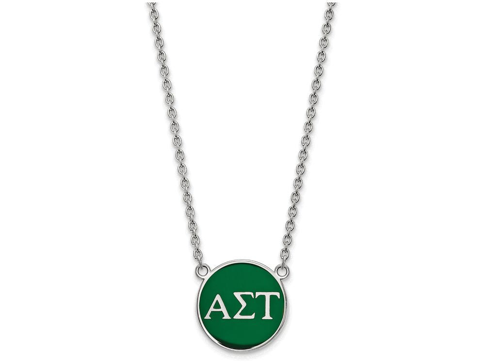 LogoArt Sterling Silver Alpha Sigma Tau Small Enameled Pendant Necklace With 18 Inch