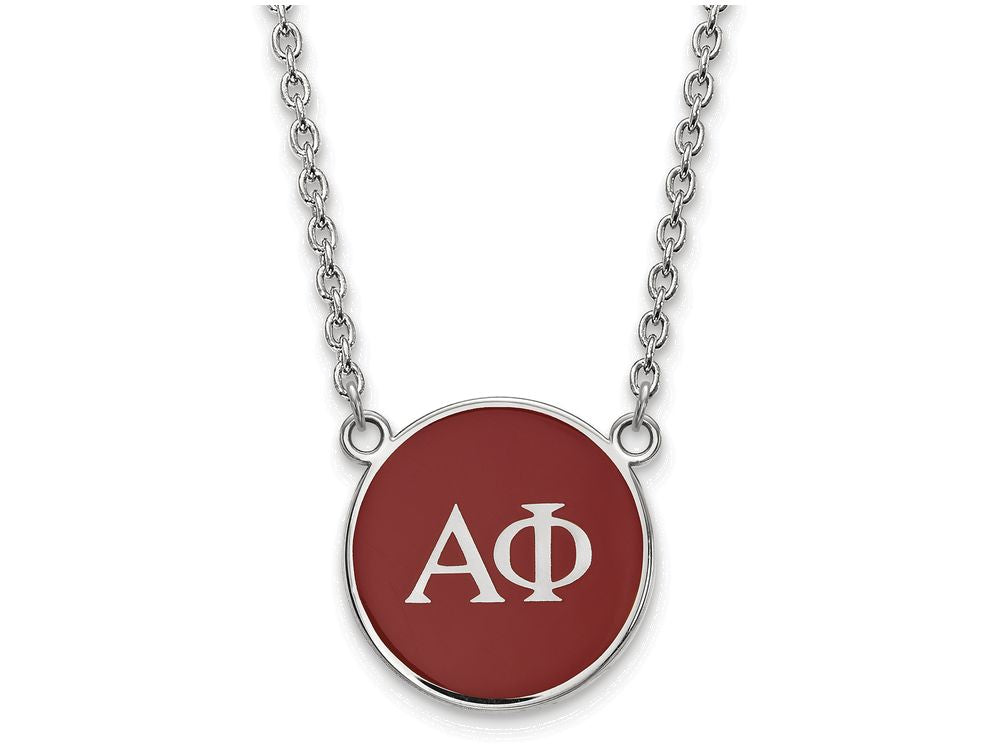 LogoArt Sterling Silver Alpha Phi Small Enameled Pendant Necklace With 18 Inch