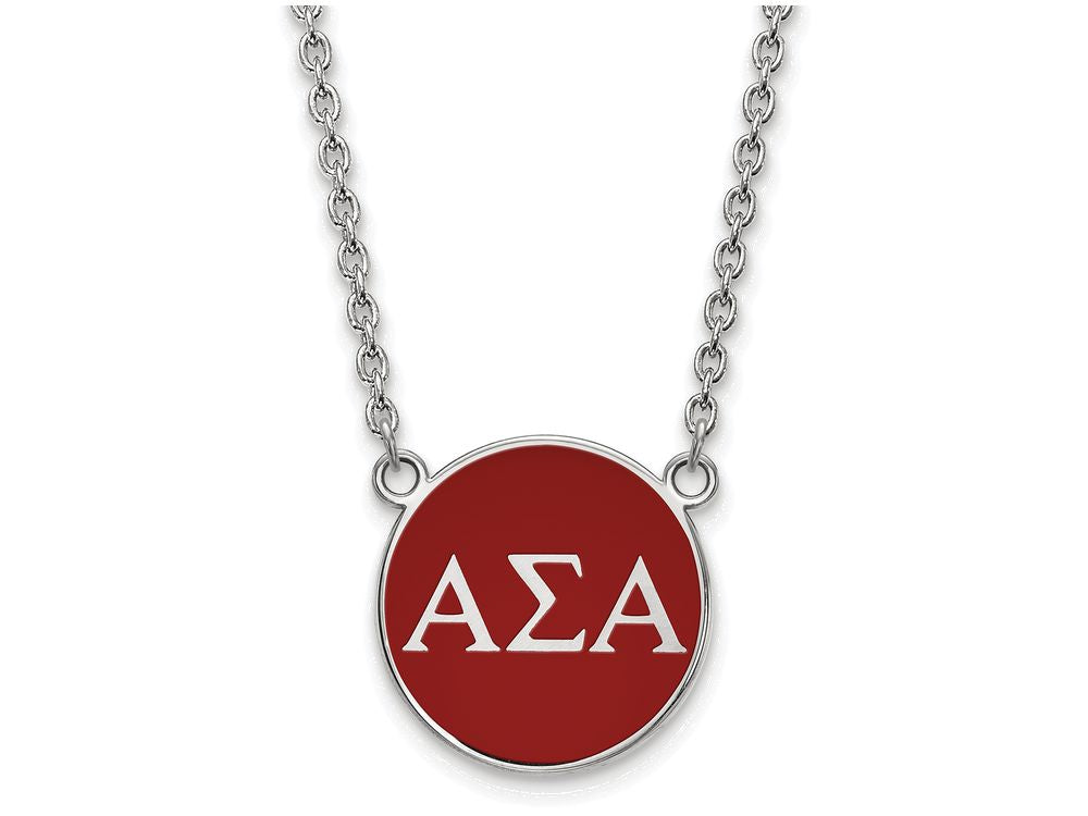 LogoArt Sterling Silver Alpha Sigma Alpha Small Enameled Pendant Necklace With 18 Inch