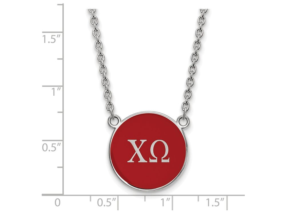 LogoArt Sterling Silver Chi Omega Small Enameled Pendant Necklace With 18 Inch