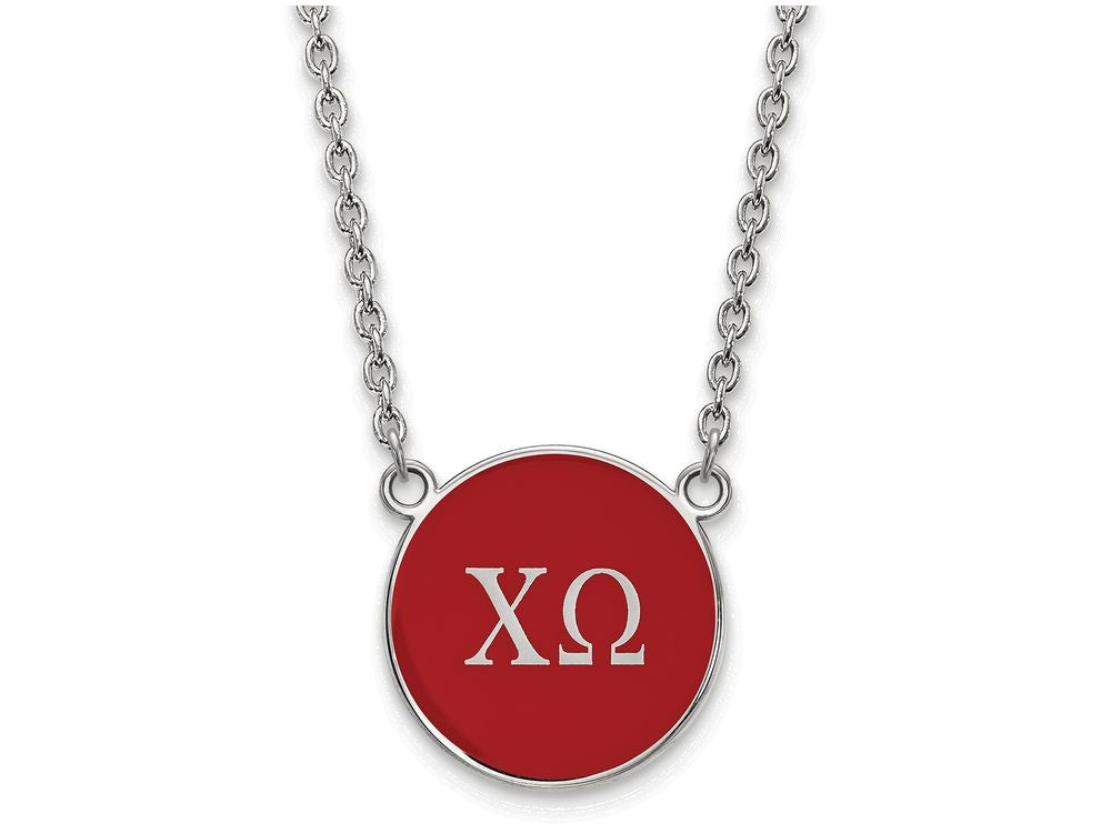 LogoArt Sterling Silver Chi Omega Small Enameled Pendant Necklace With 18 Inch