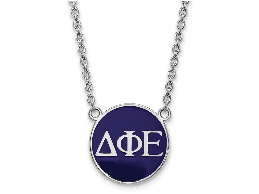 LogoArt Sterling Silver Delta Phi Epsilon Small Enameled Pendant Necklace With 18 Inch
