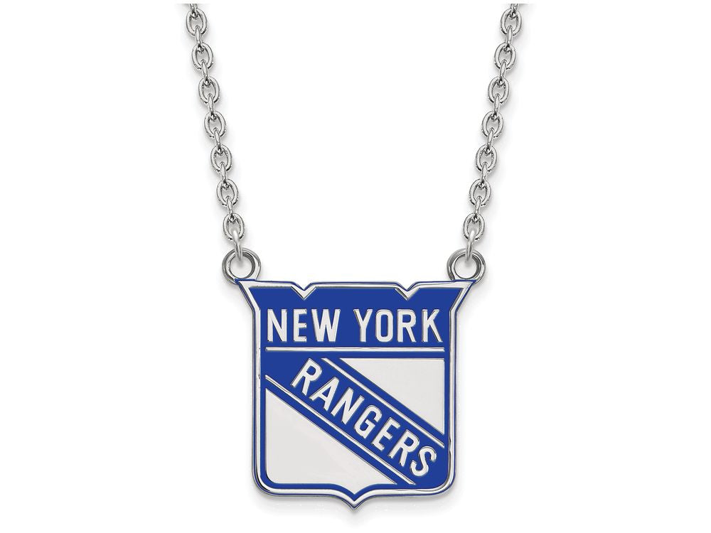 LogoArt Sterling Silver New York Rangers Large Enamel Pendant Necklace