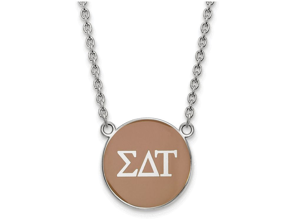 LogoArt Sterling Silver Sigma Delta Tau Small Enameled Pendant Necklace With 18 Inch