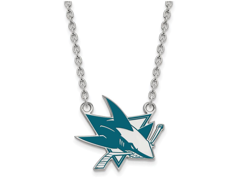 LogoArt Sterling Silver San Jose Sharks Large Enamel Pendant Necklace