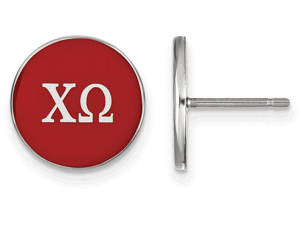 LogoArt Sterling Silver Chi Omega Enameled Post Earrings