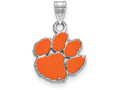 LogoArt Sterling Silver Clemson University Small Enamel Pendant Necklace