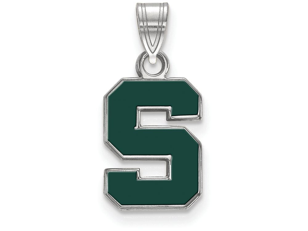 LogoArt Sterling Silver Michigan State University Small Enamel Pendant Necklace