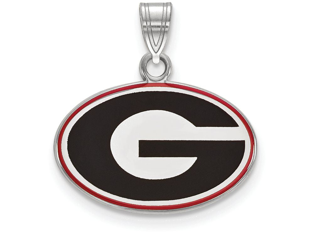 LogoArt Sterling Silver University Of Georgia Small Enamel Pendant Necklace