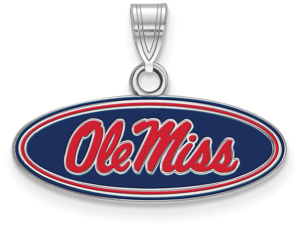 LogoArt Sterling Silver University Of Mississippi Small Enamel Pendant Necklace