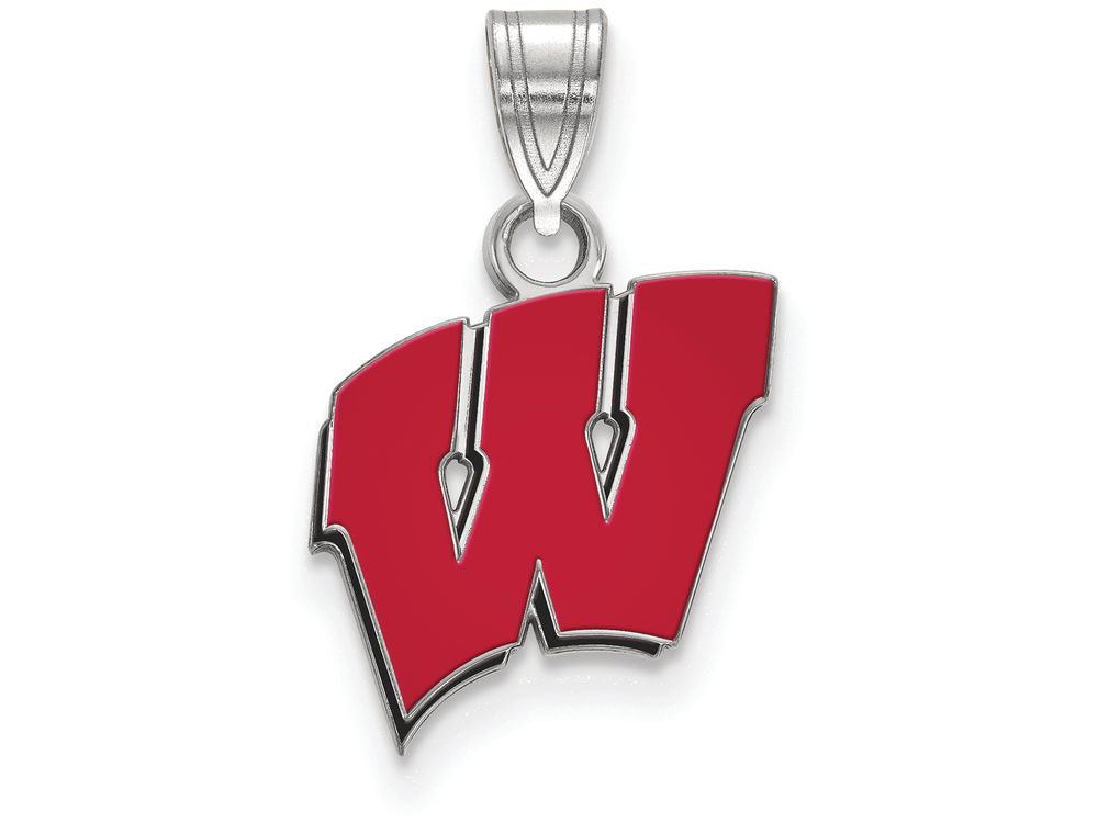 LogoArt Sterling Silver University Of Wisconsin Small Enamel Pendant Necklace
