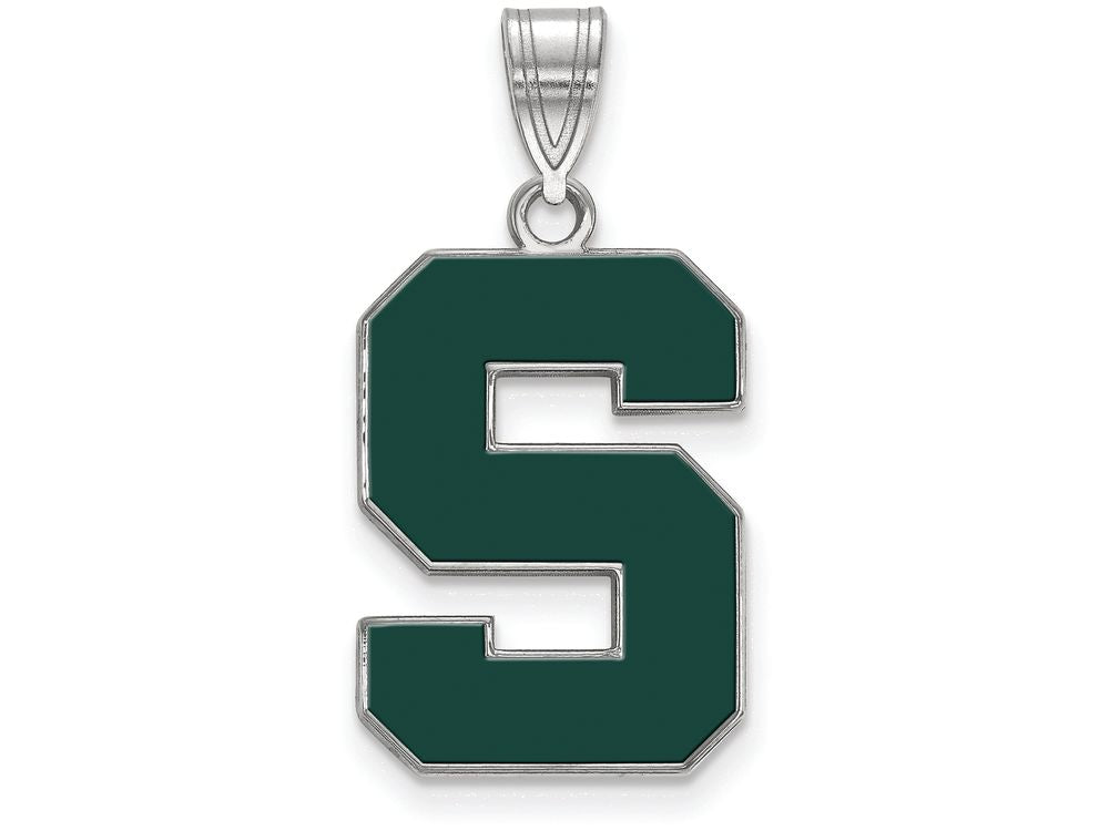 LogoArt Sterling Silver Michigan State University Large Enamel Pendant Necklace