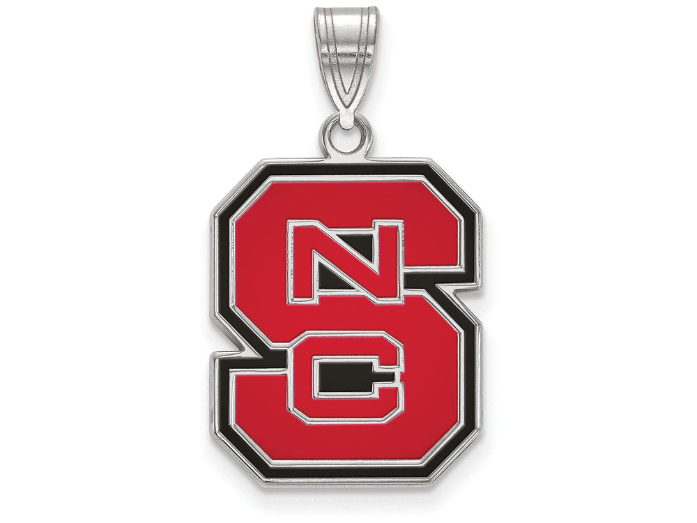 LogoArt Sterling Silver North Carolina State University Large Enamel Pendant Necklace