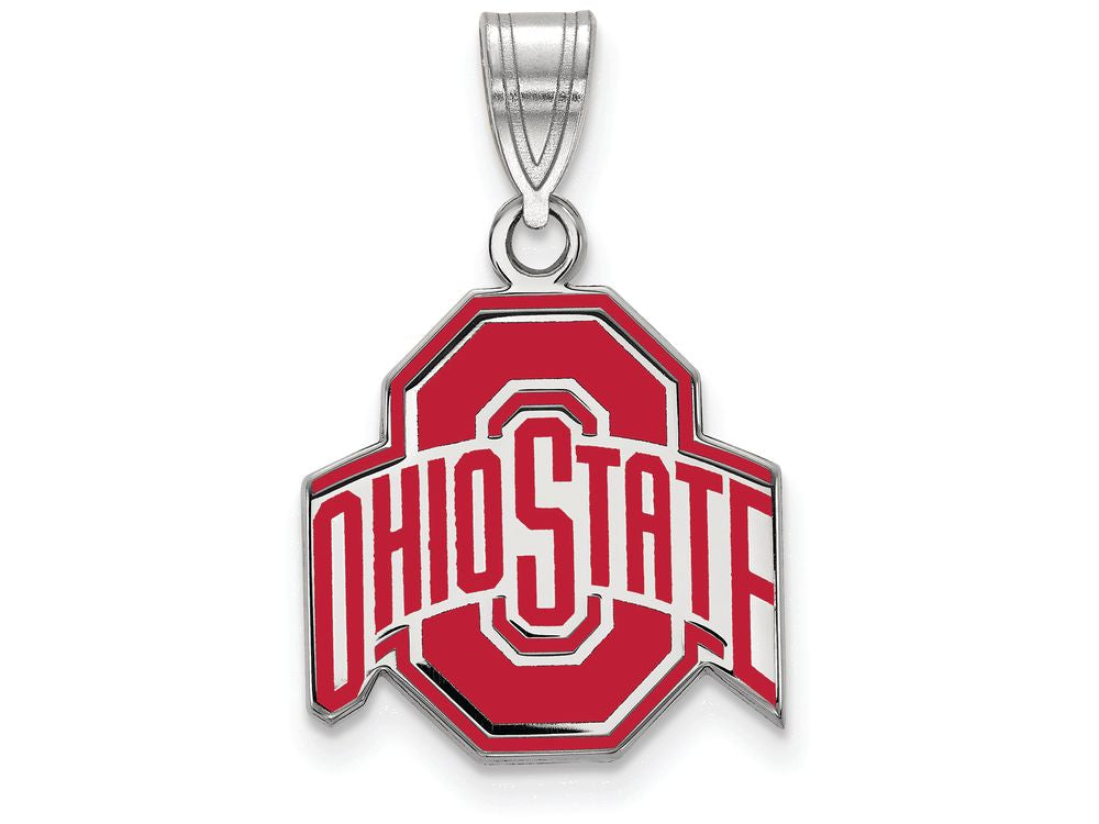 LogoArt Sterling Silver Ohio State University Medium Enamel Pendant Necklace
