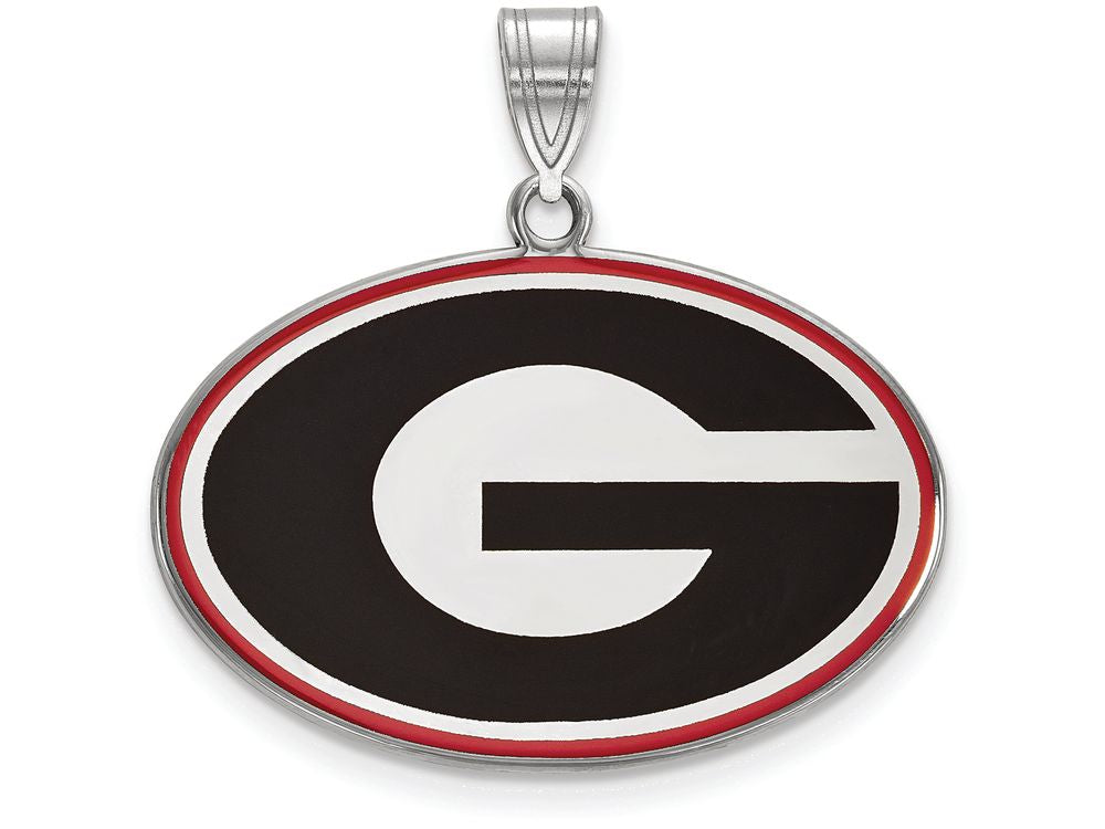 LogoArt Sterling Silver University Of Georgia Large Enamel Pendant Necklace
