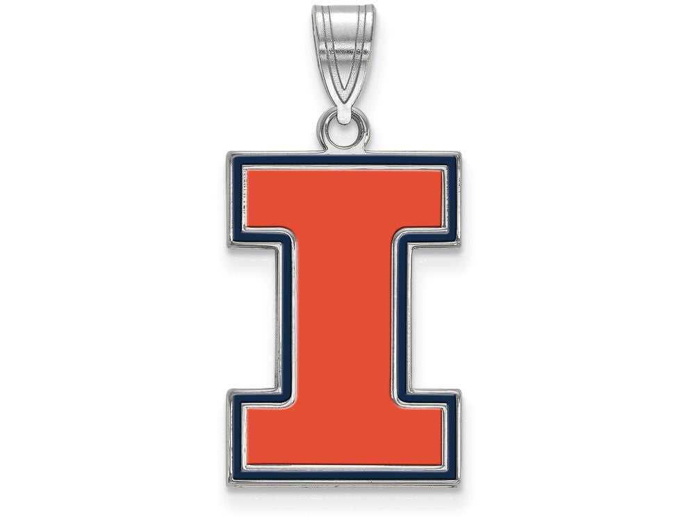 LogoArt Sterling Silver University Of Illinois Large Enamel Pendant Necklace