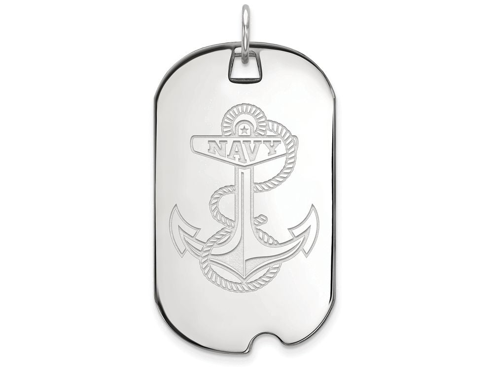 LogoArt Sterling Silver Navy Large Dog Tag Pendant Necklace