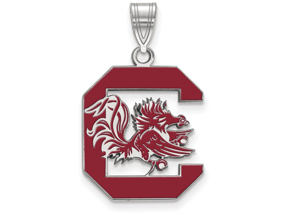 LogoArt Sterling Silver University Of South Carolina Large Enamel Pendant Necklace
