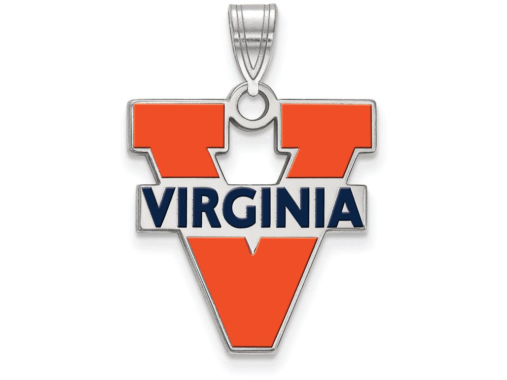 LogoArt Sterling Silver University Of Virginia Large Enamel Pendant Necklace