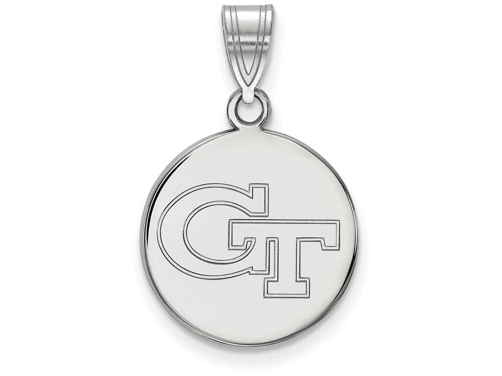 LogoArt Sterling Silver Georgia Institute Of Technology Medium Disc Pendant Necklace