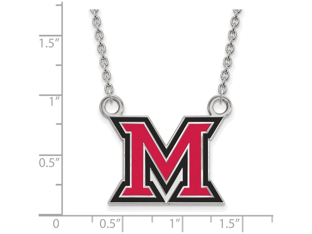 LogoArt Sterling Silver Miami University Large Enamel Pendant Necklace