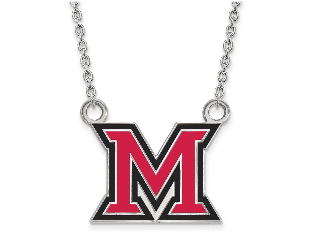 LogoArt Sterling Silver Miami University Large Enamel Pendant Necklace