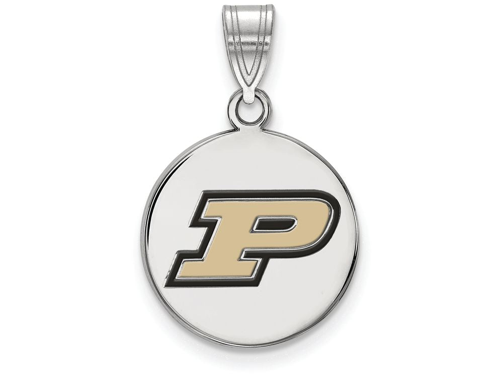 LogoArt Sterling Silver Purdue Medium Enamel Disc Pendant Necklace