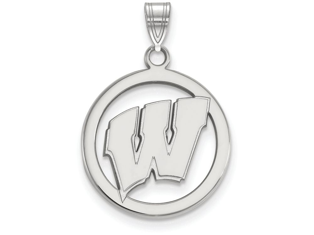 LogoArt Sterling Silver University Of Wisconsin Sm Pendant Necklace In Circle