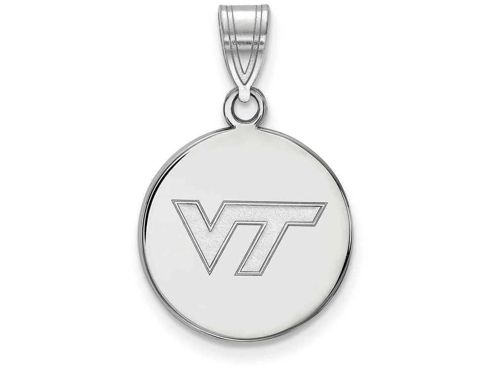 LogoArt Sterling Silver Virginia Tech Medium Disc Pendant Necklace